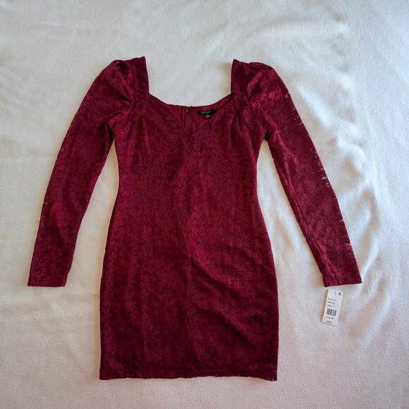 City Studio Women's Large Lace Mini Bodycon Dress Dark Red Slim Red NWT - Picture 3 of 16